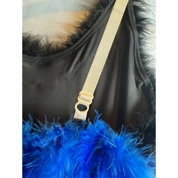 Feather Stappy Ballerina / Mardigras Dress Halloween Costume Blue & Purple - Picture 7 of 9